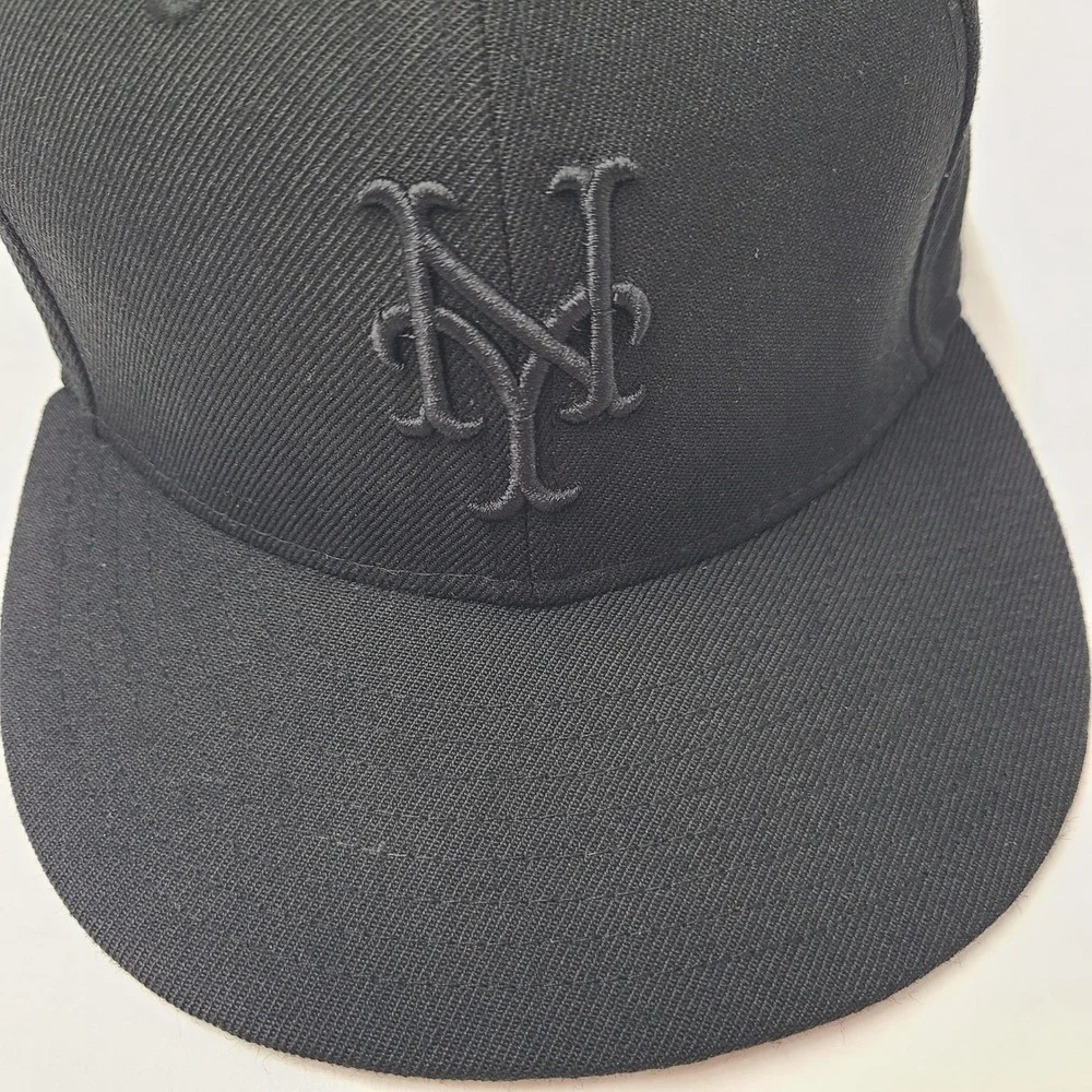New York Mets Hat‎ Fitted 7 5/8 New Era 59Fifty Black MLB Baseball Logo Wool Men